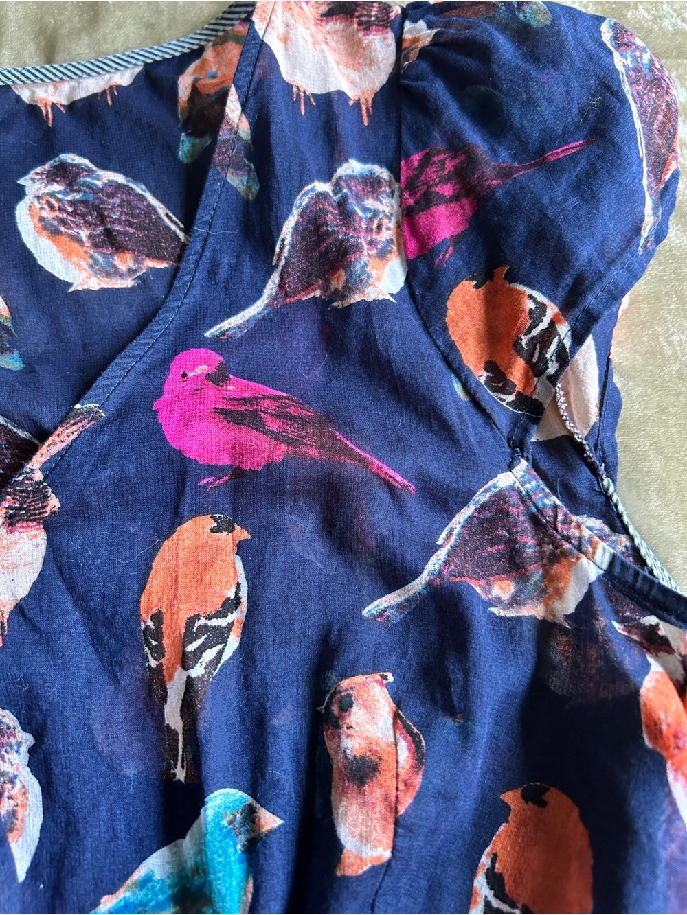 Meadow Rue Navy Bird-Print Flutter Sleeve V-Neck Blouse - Picture 4 of 8